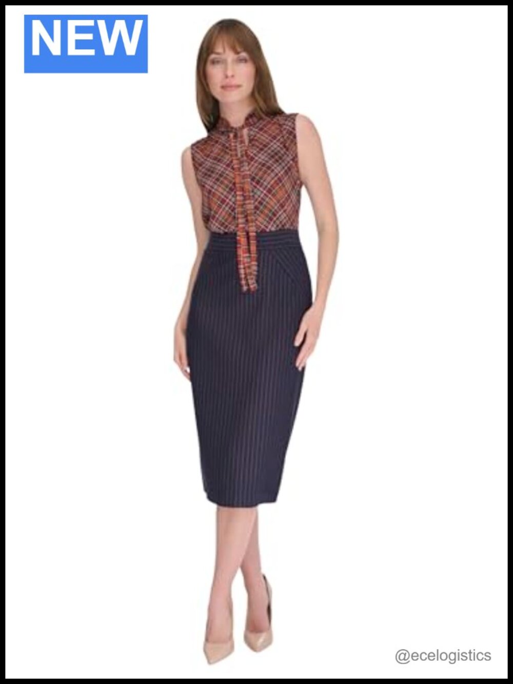 Slim Striped Midi Pencil Skirt Wear to Work